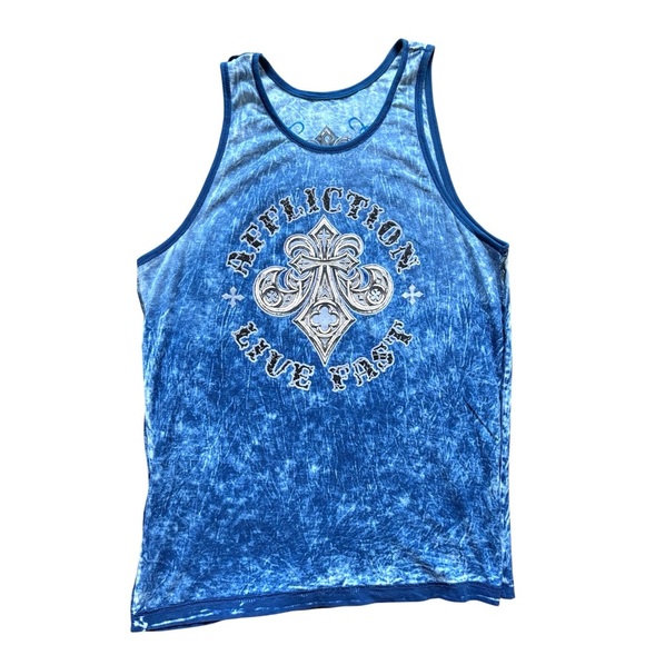 Affliction Mens Small Blue Reversible Gothic Graphic Tank Top - Picture 5 of 8